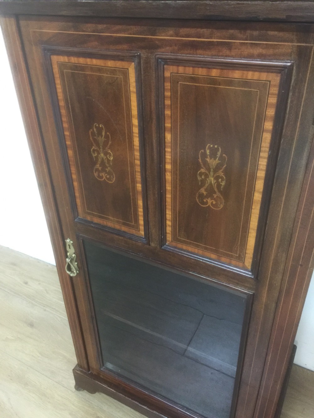 Nineteenth century inlaid mahogany glazed music cabinet  View VIII