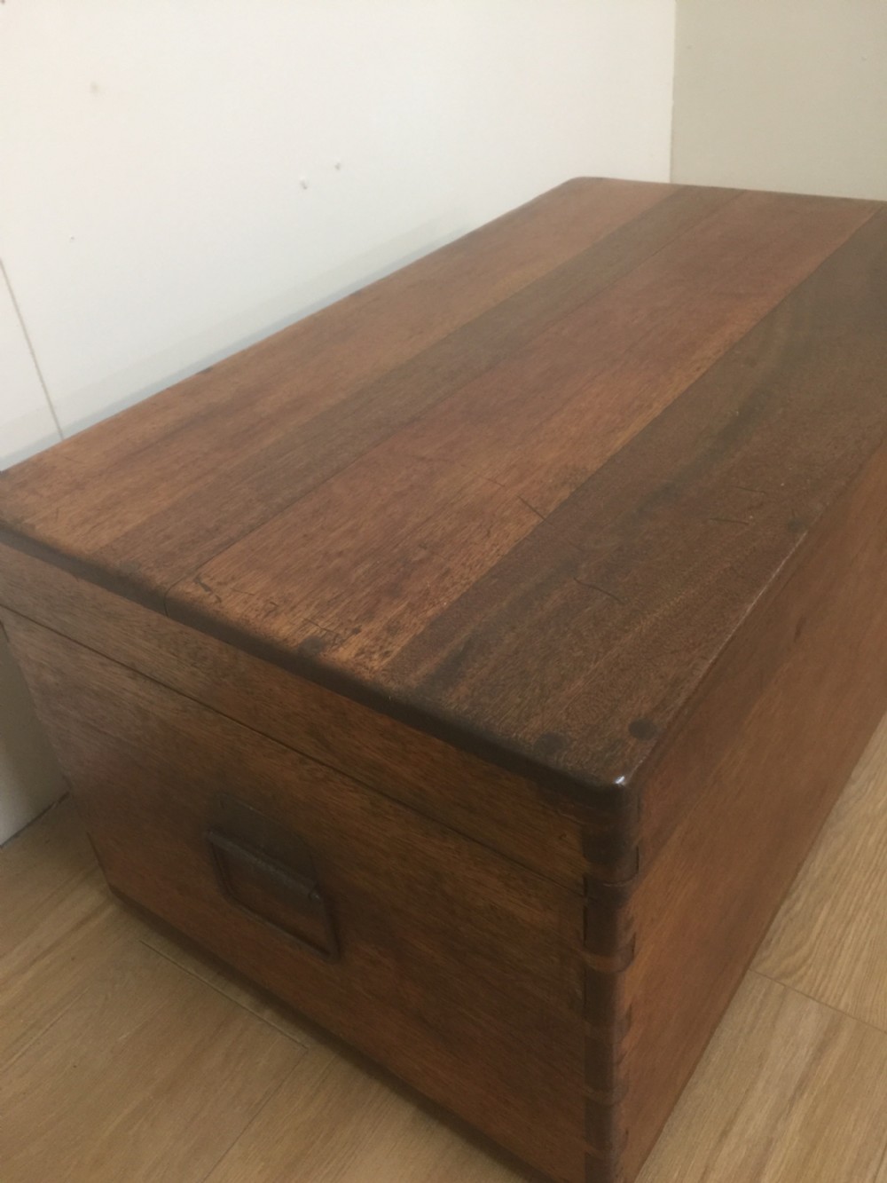 Teak travelling trunk with original tray  View V