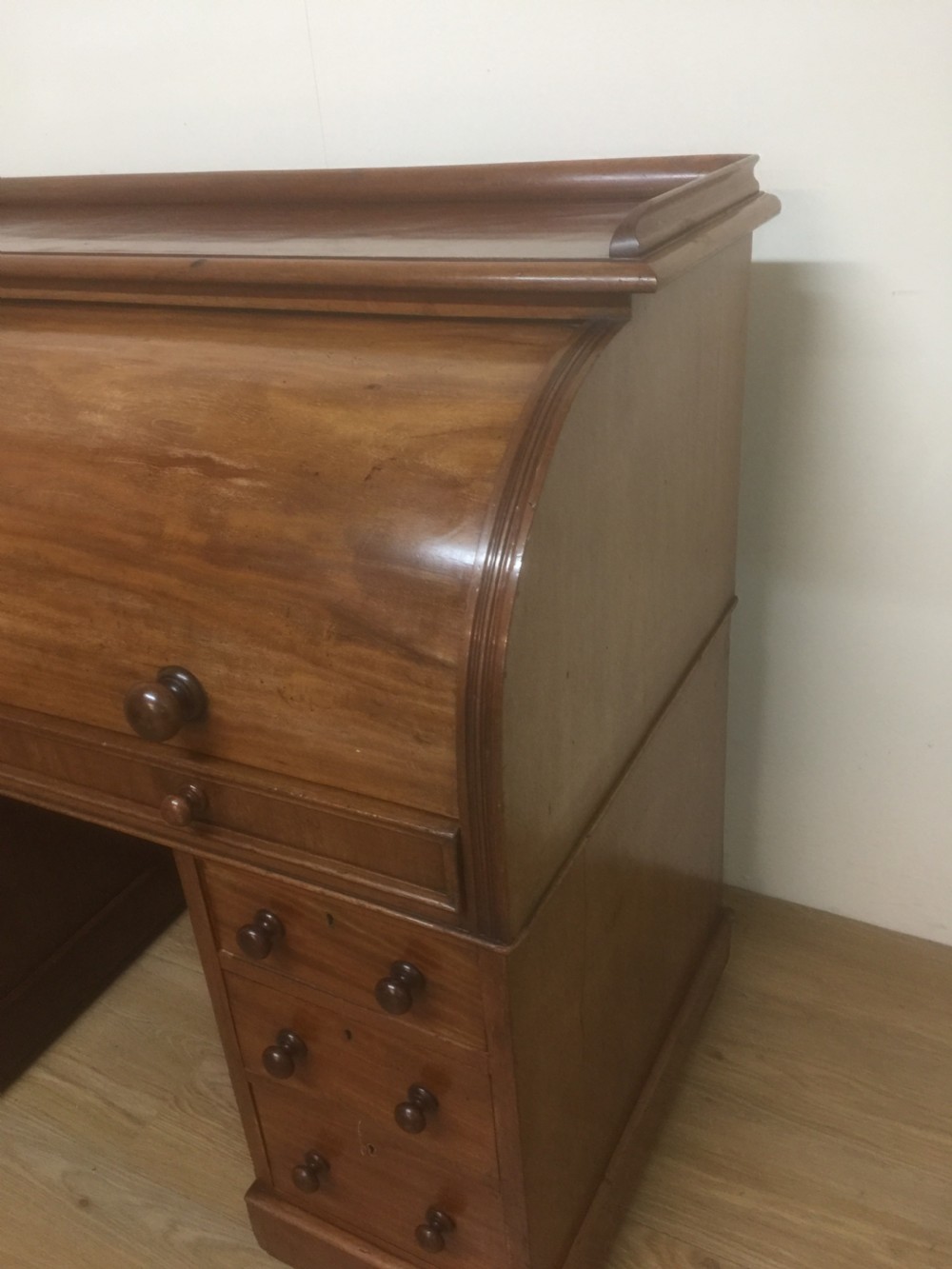 Nineteenth century mahogany cylinder. Desk by W Ovitt View II