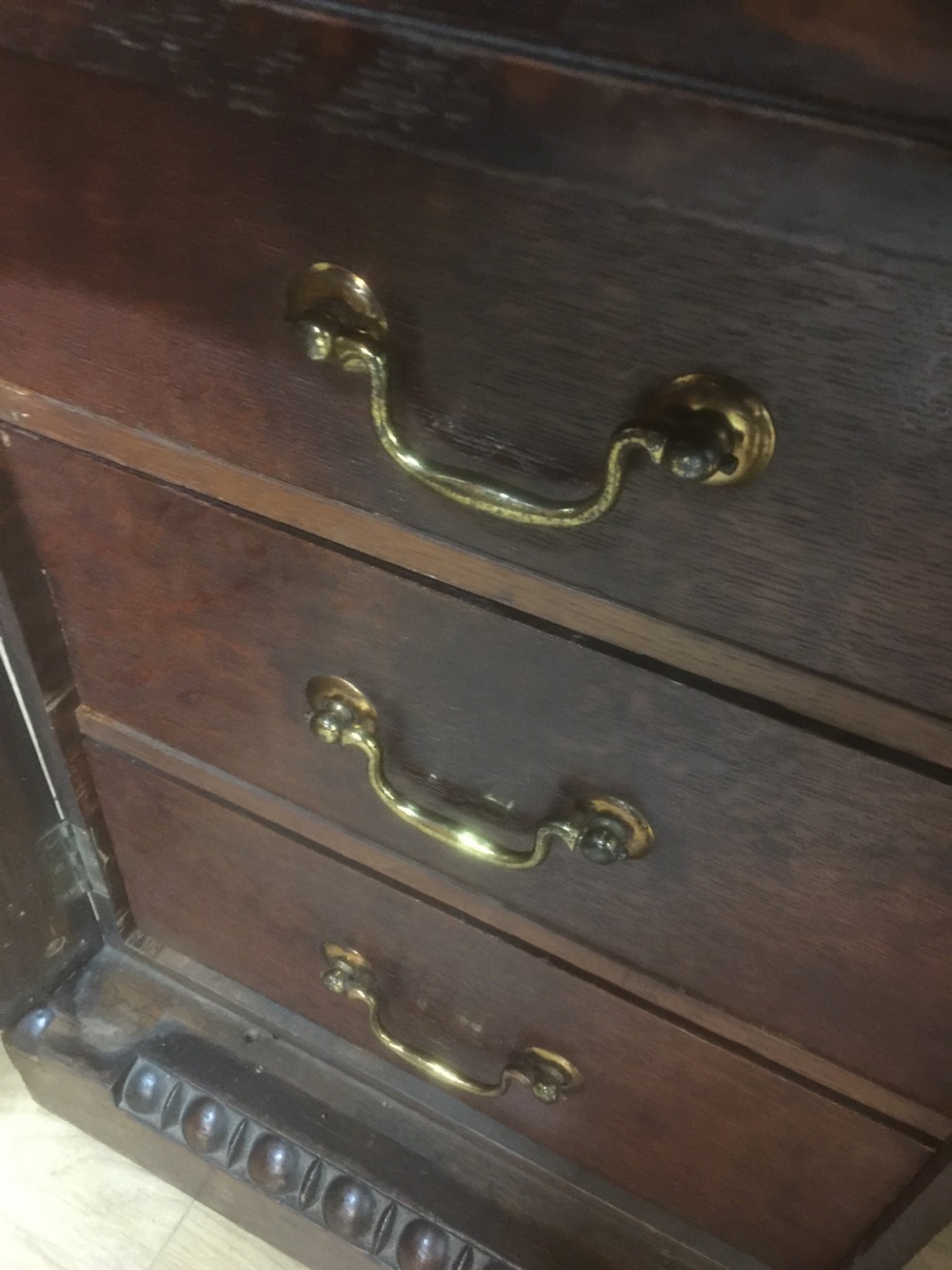 Nineteenth century twin Pedestal oak desk with leather top View X