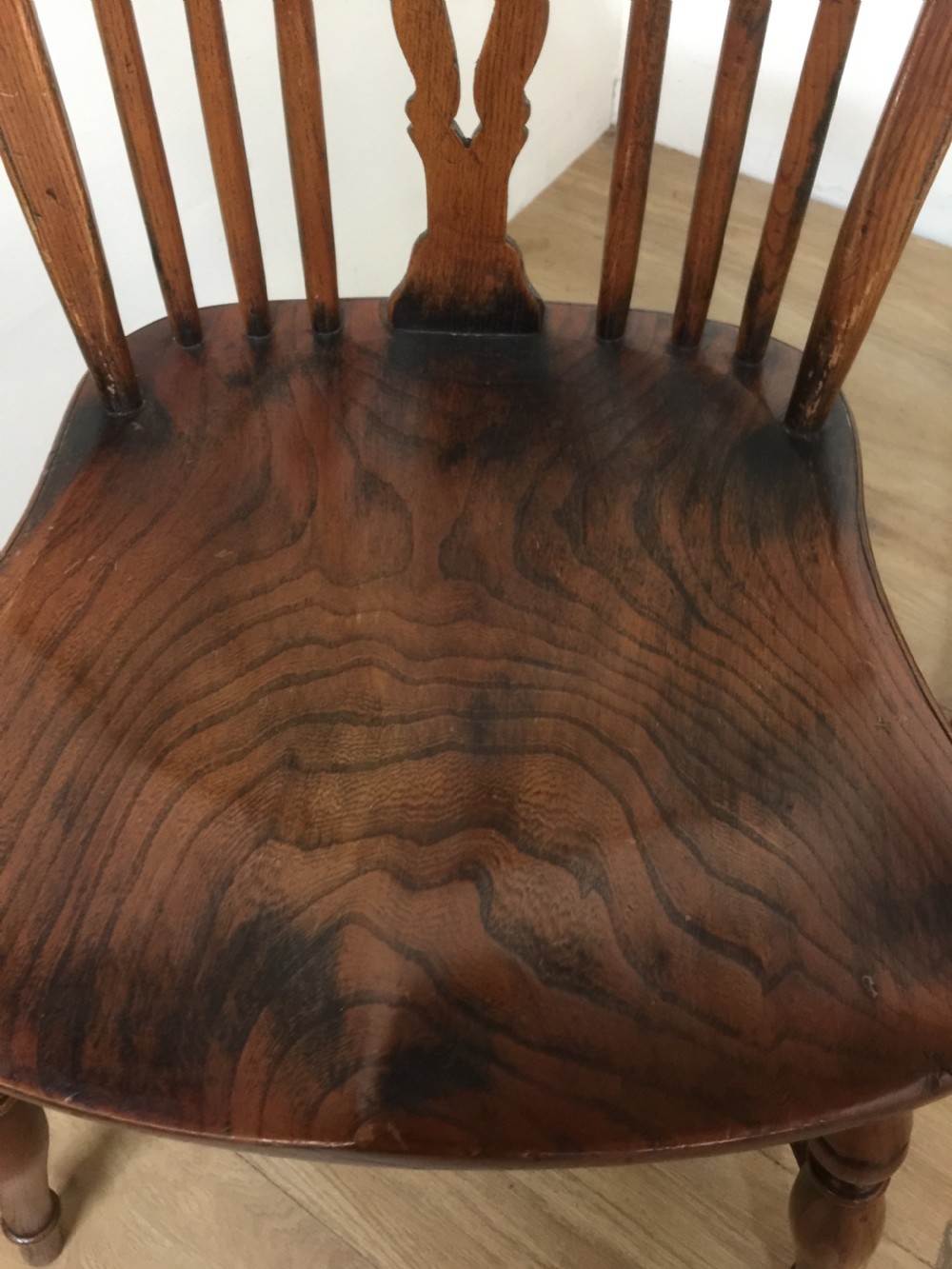 Six elm country chairs with crinoline under stretchers    View III
