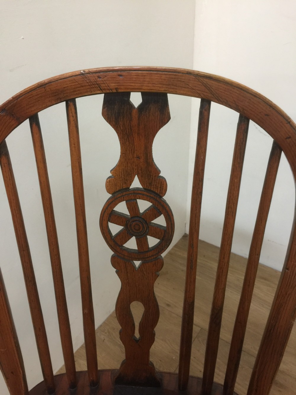 Six elm country chairs with crinoline under stretchers    View IV
