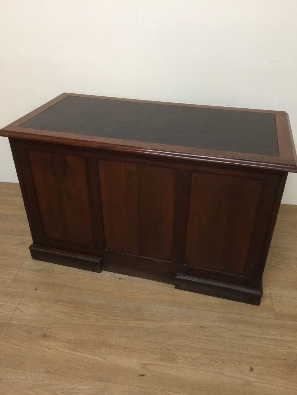 Nineteenth century mahogany twin Pedestal desk with brass oval plate handles View VIII