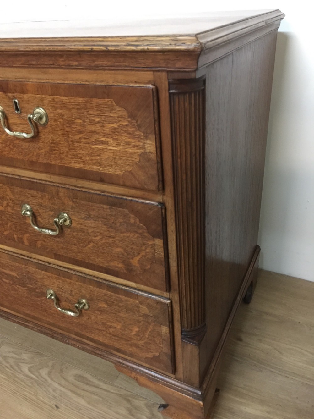 Georgian golden oak crossbanded Chest Of Drawers  View III