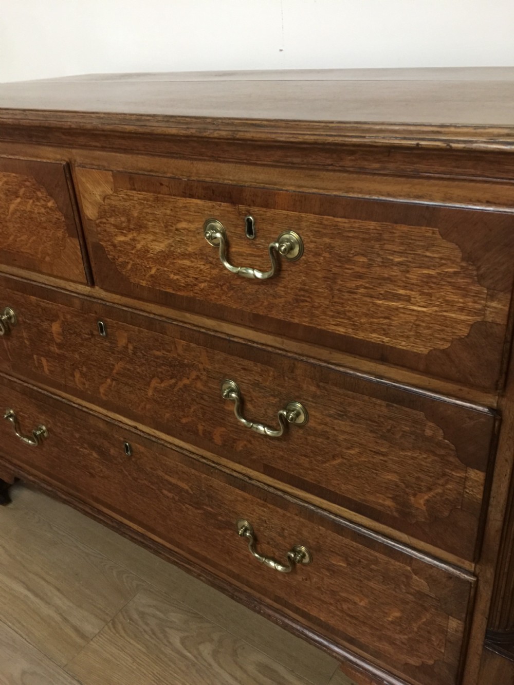 Georgian golden oak crossbanded Chest Of Drawers  View IV