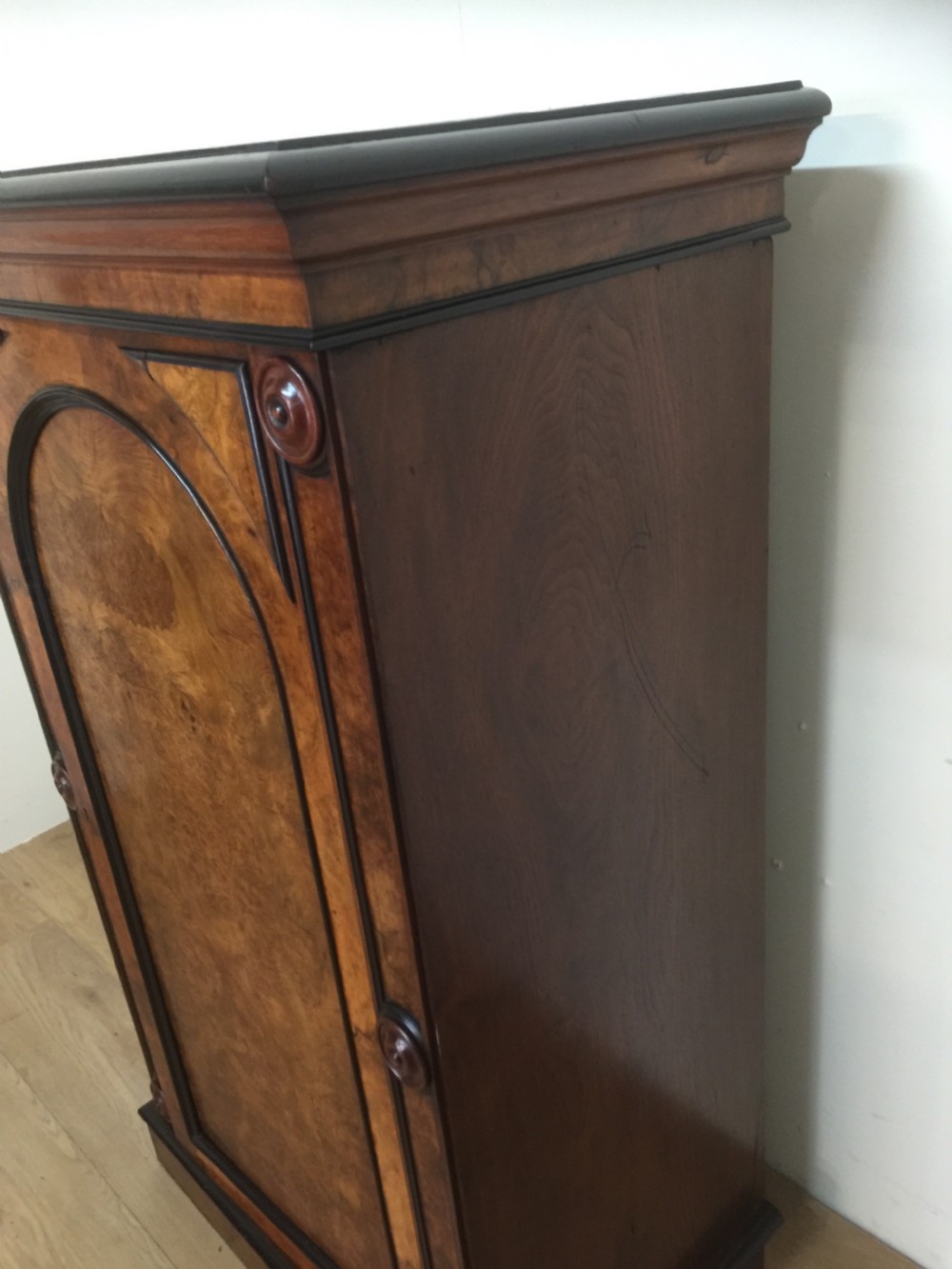 Nineteenth century burr walnut library cabinet superb quality  View III
