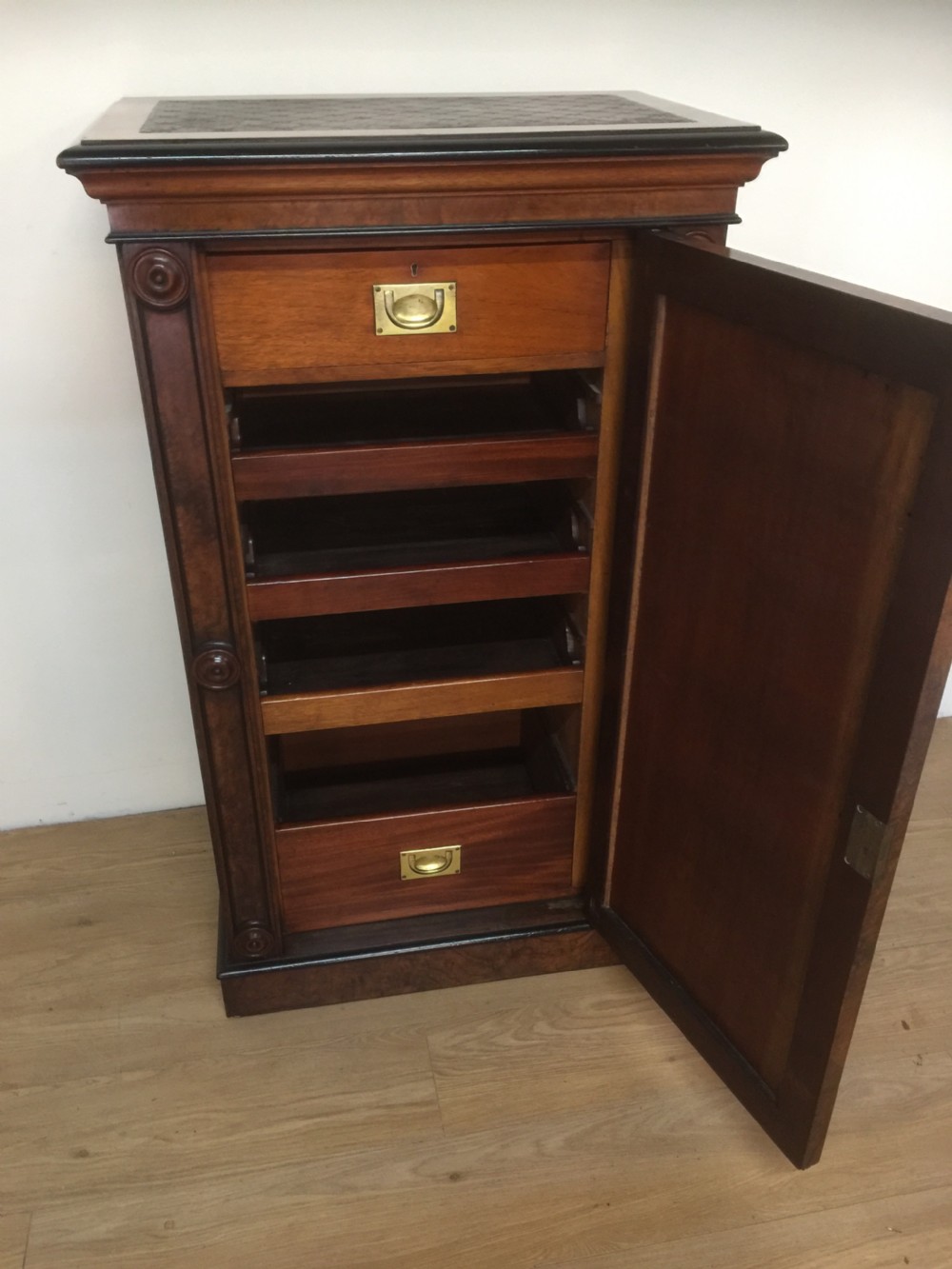 Nineteenth century burr walnut library cabinet superb quality  View V