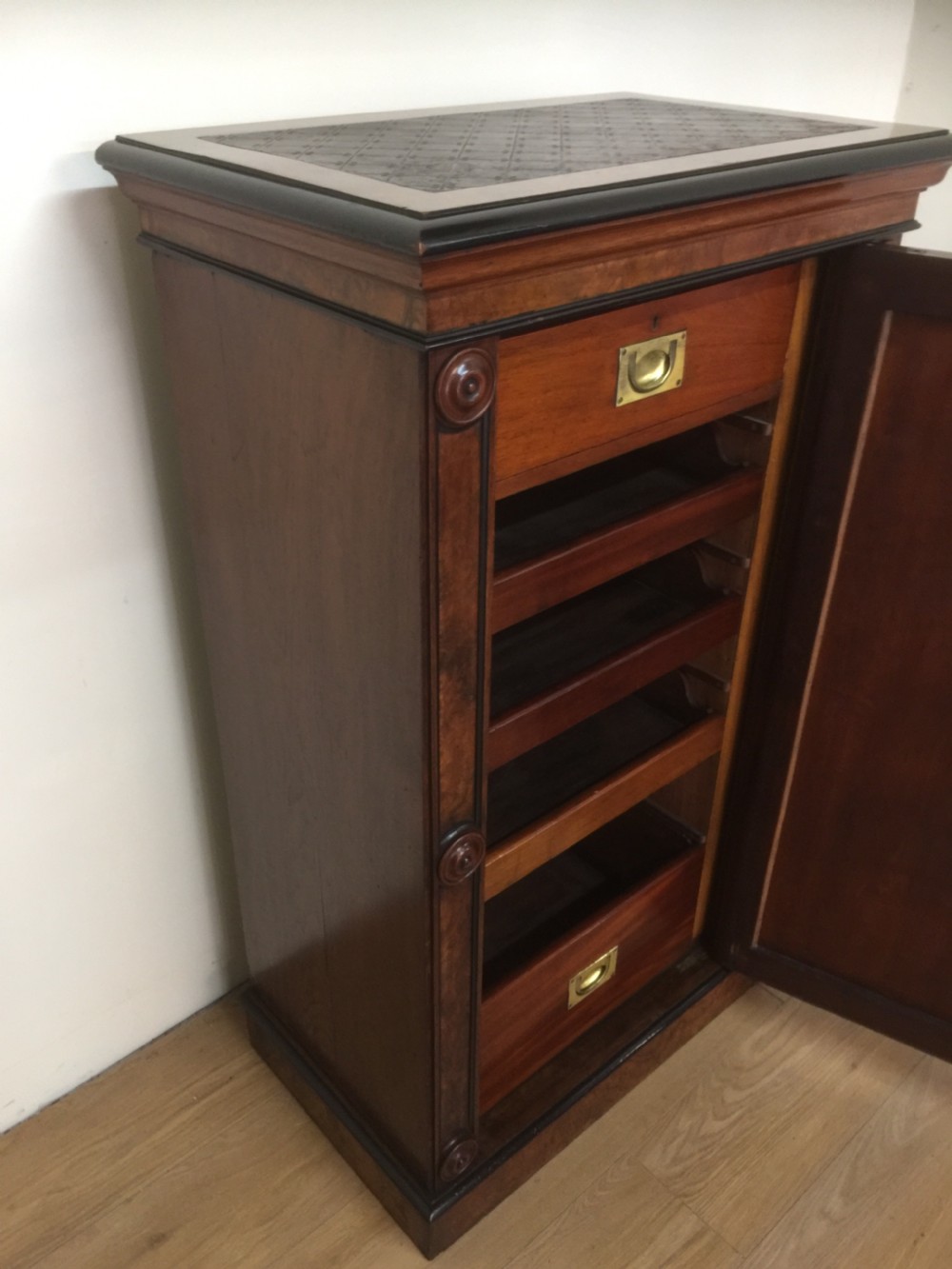 Nineteenth century burr walnut library cabinet superb quality  View VI