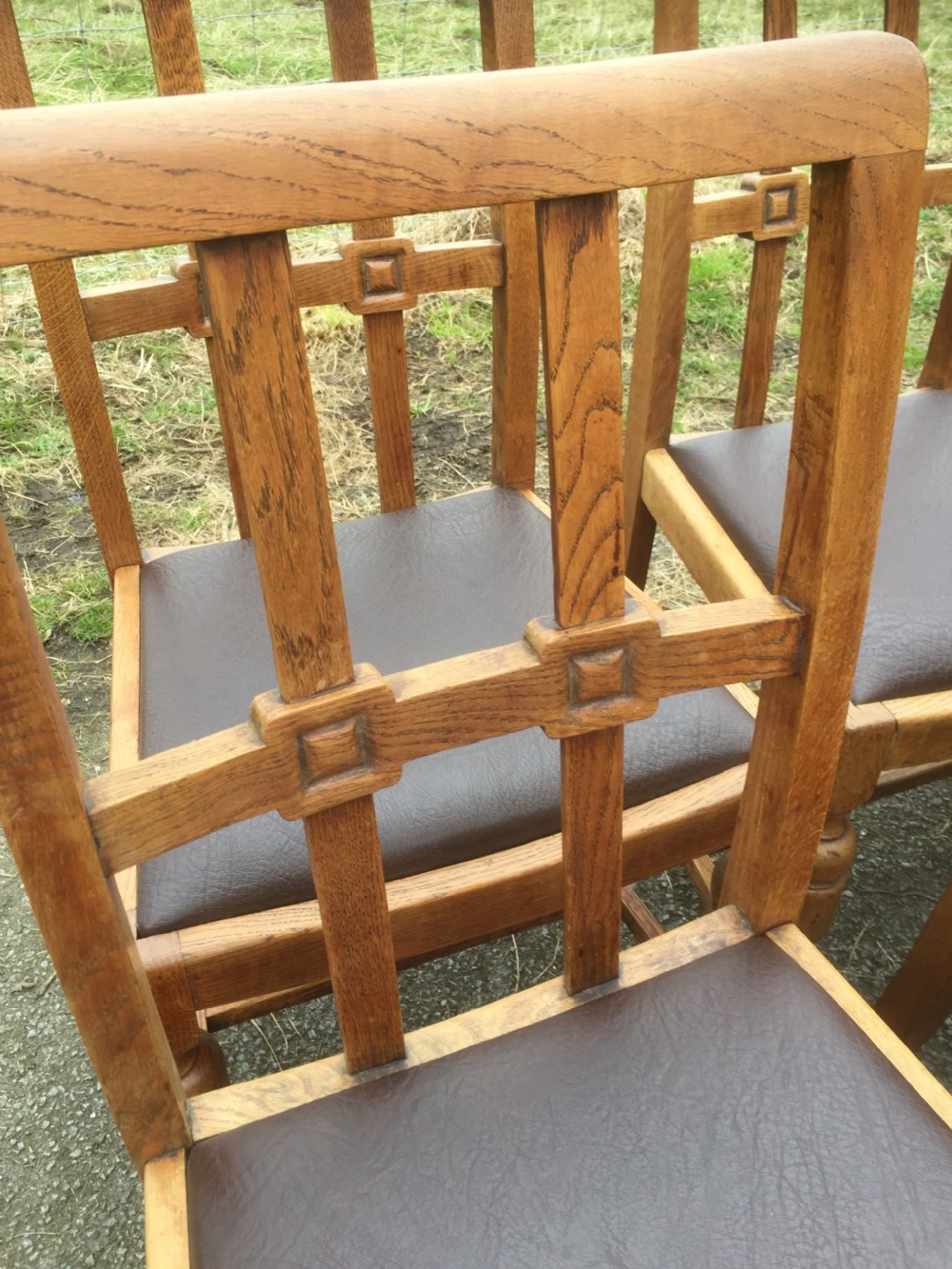 Set of 12 Arts and crafts golden oak dining chairs  View VII