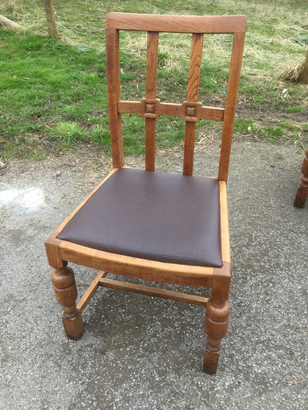 Set of 12 Arts and crafts golden oak dining chairs  View VIII