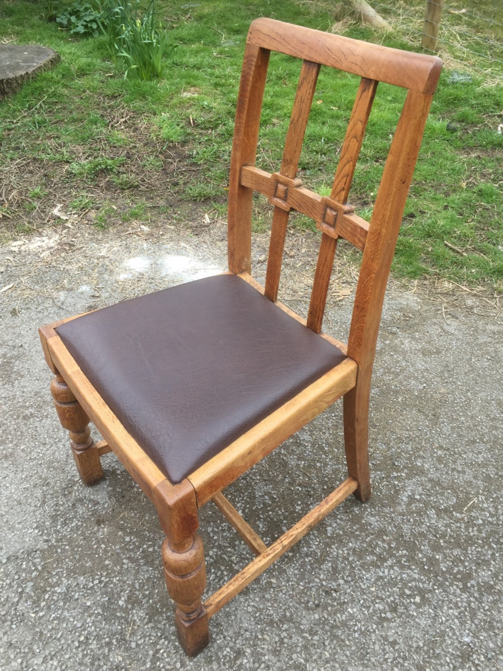 Set of 12 Arts and crafts golden oak dining chairs  View IX