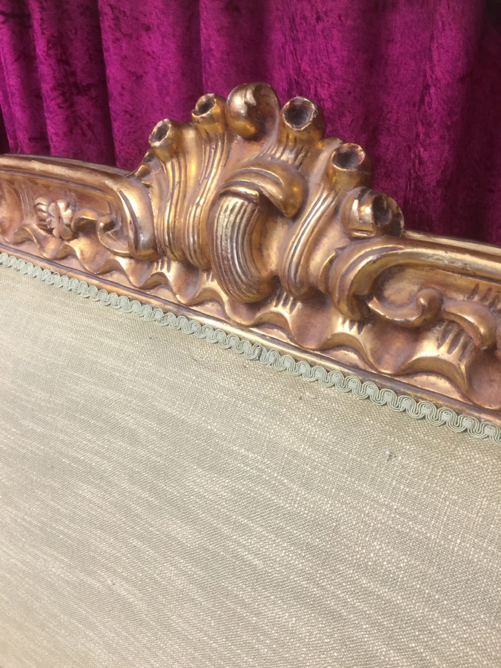 French three seater sofa with carved and gilded frame circa 1900 View II