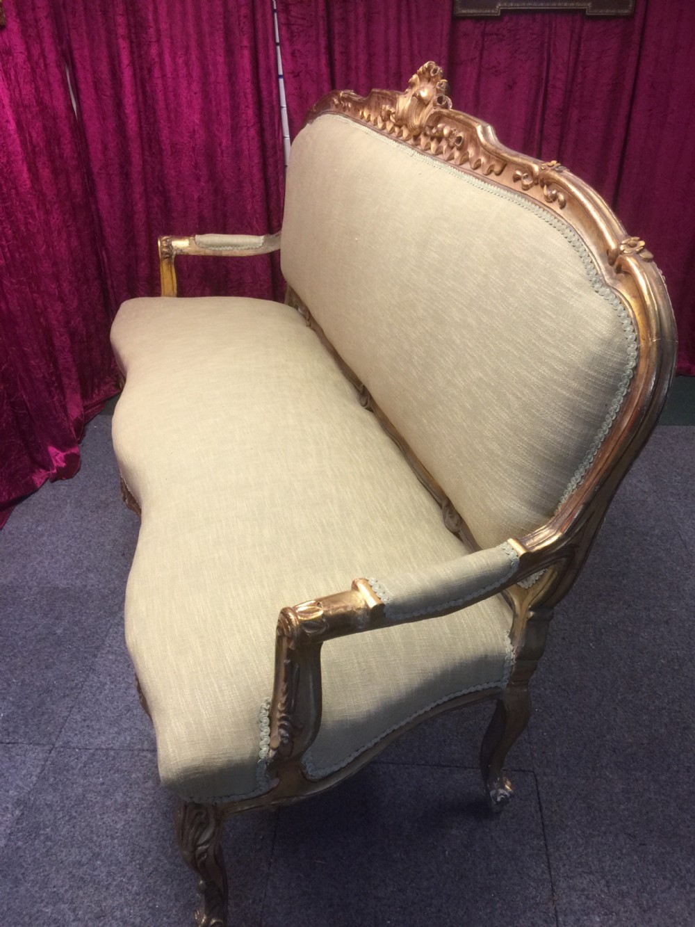 French three seater sofa with carved and gilded frame circa 1900 View IX
