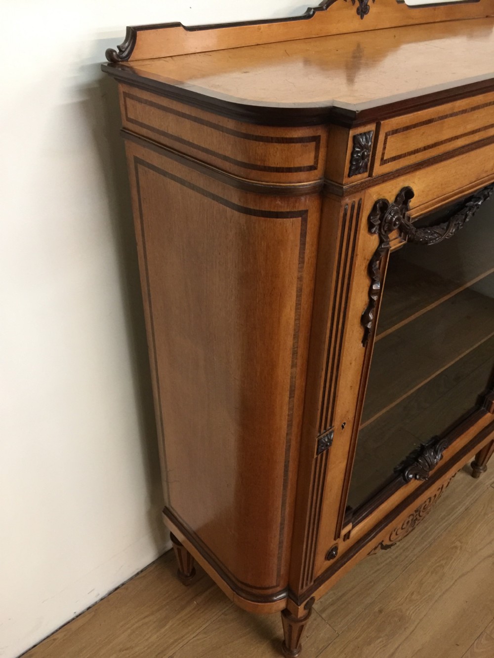 Nineteenth century French inlaid and carved satinwood cabinet  View II