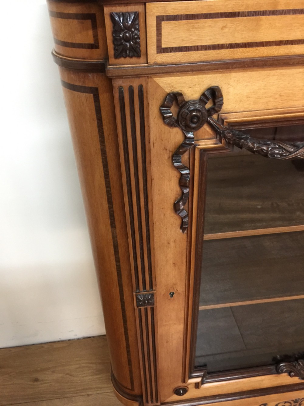 Nineteenth century French inlaid and carved satinwood cabinet  View III