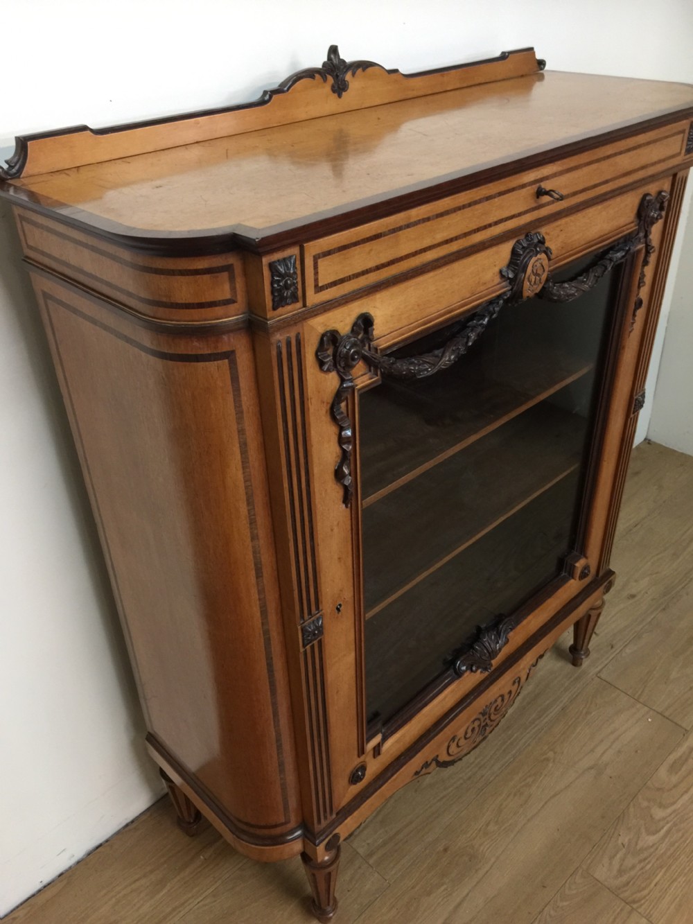Nineteenth century French inlaid and carved satinwood cabinet  View IV