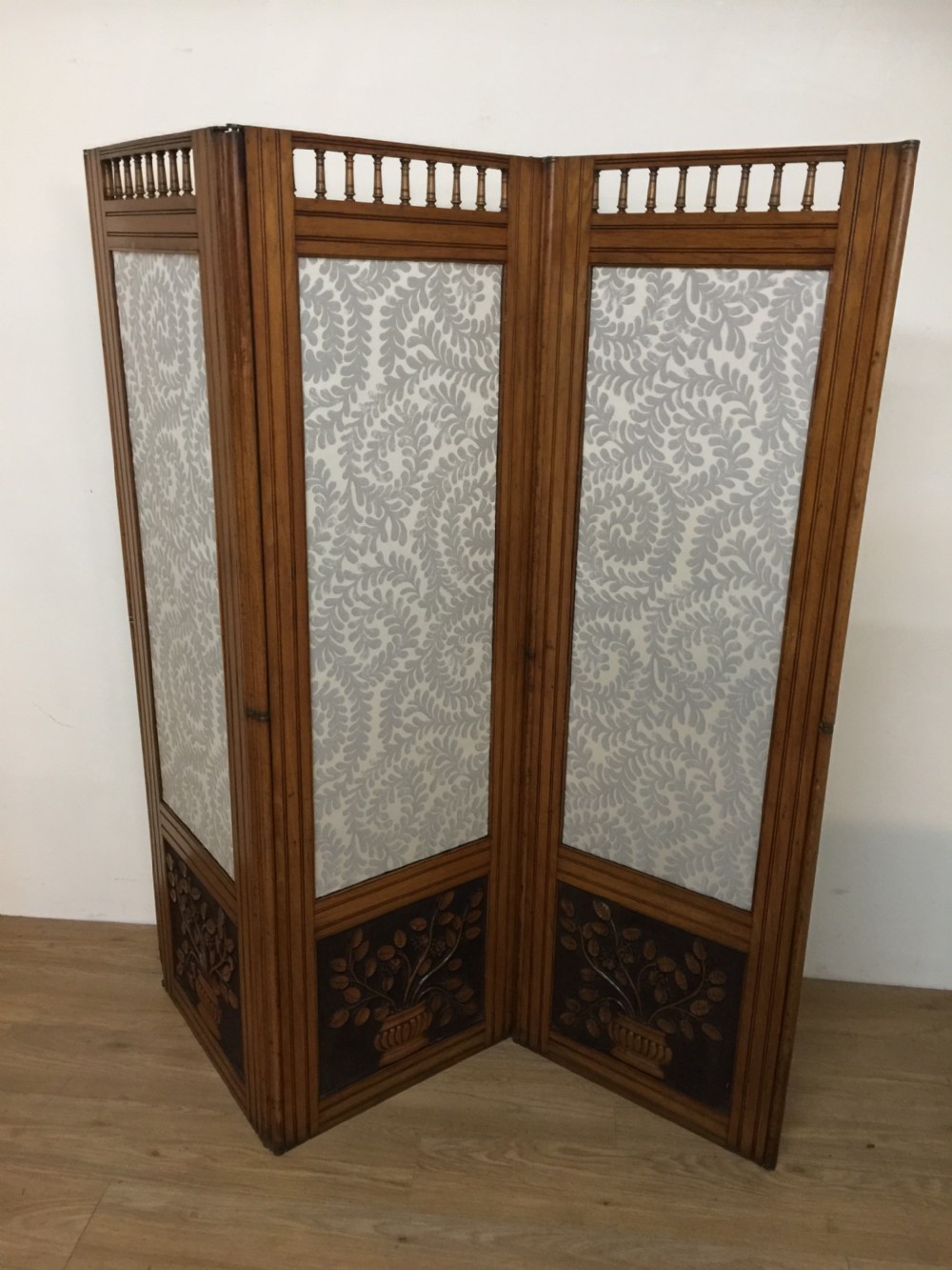 Arts and crafts golden oak three panel screen  View V