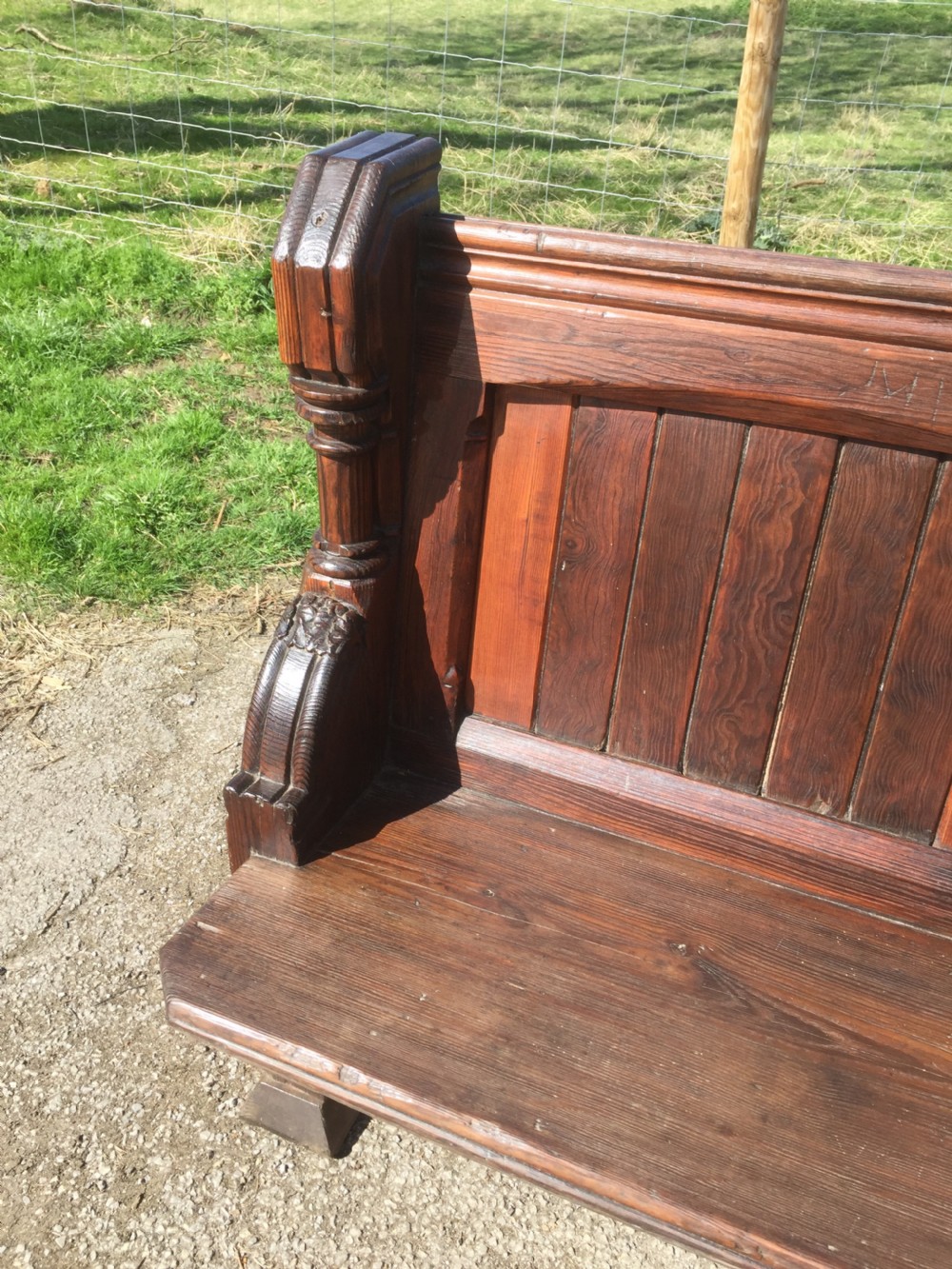 Nineteenth century carved pitch pine pew View II
