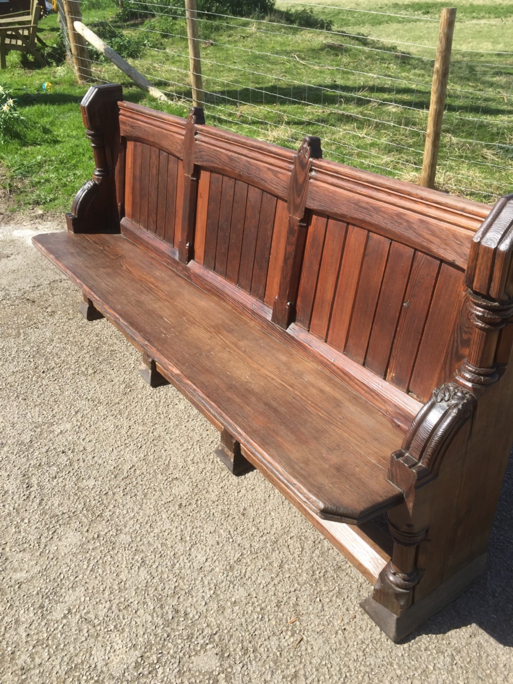 Nineteenth century carved pitch pine pew View III