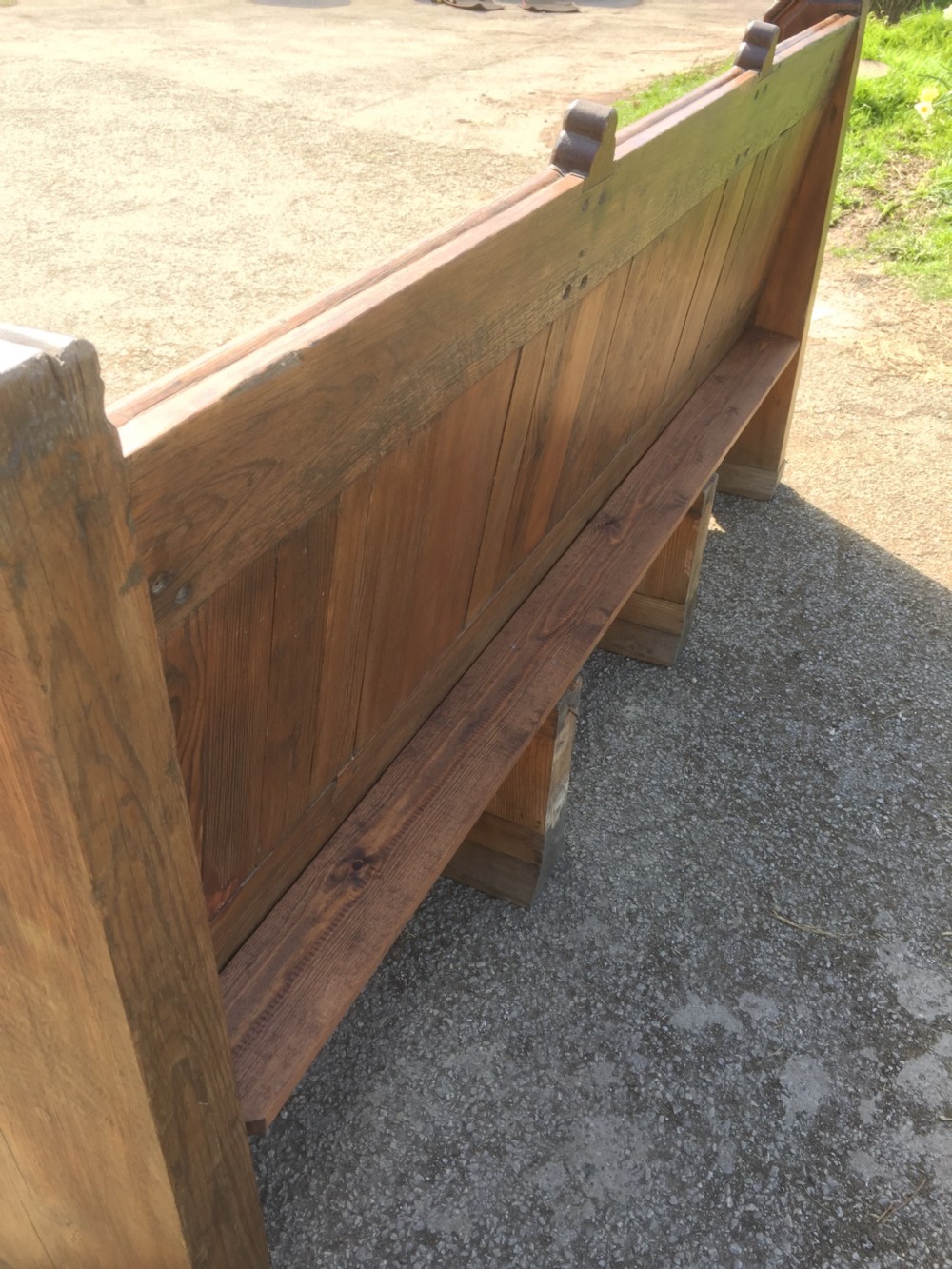 Nineteenth century carved pitch pine pew View X