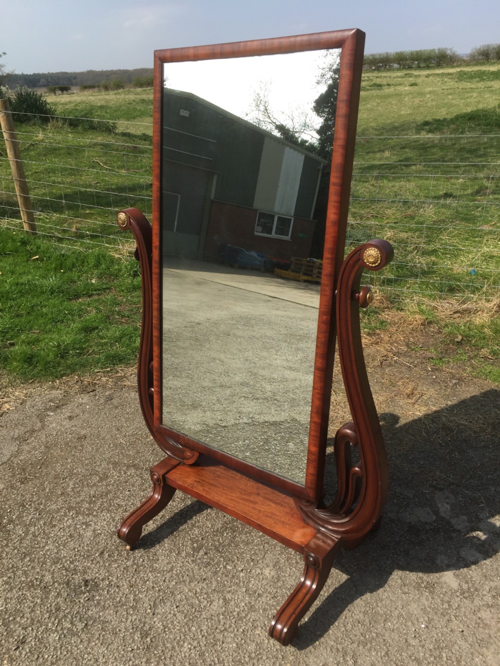 Late Regency mahogany cheval mirror View II