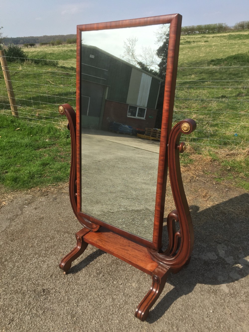 Late Regency mahogany cheval mirror View III