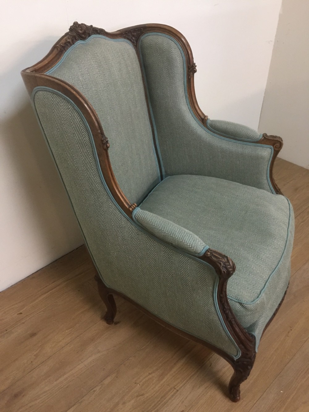 Nineteenth century French carved walnut winged armchair  View II