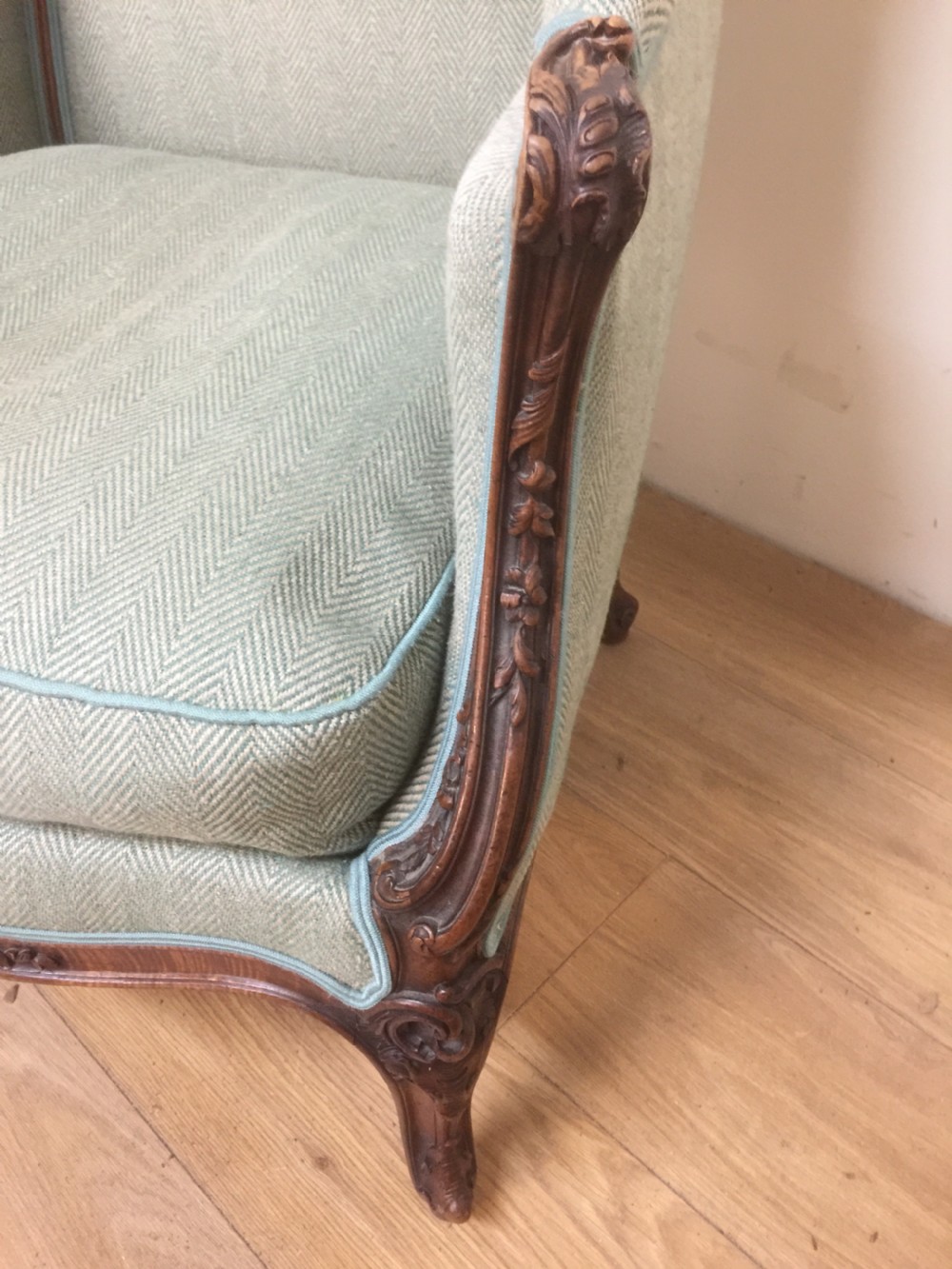 Nineteenth century French carved walnut winged armchair  View III