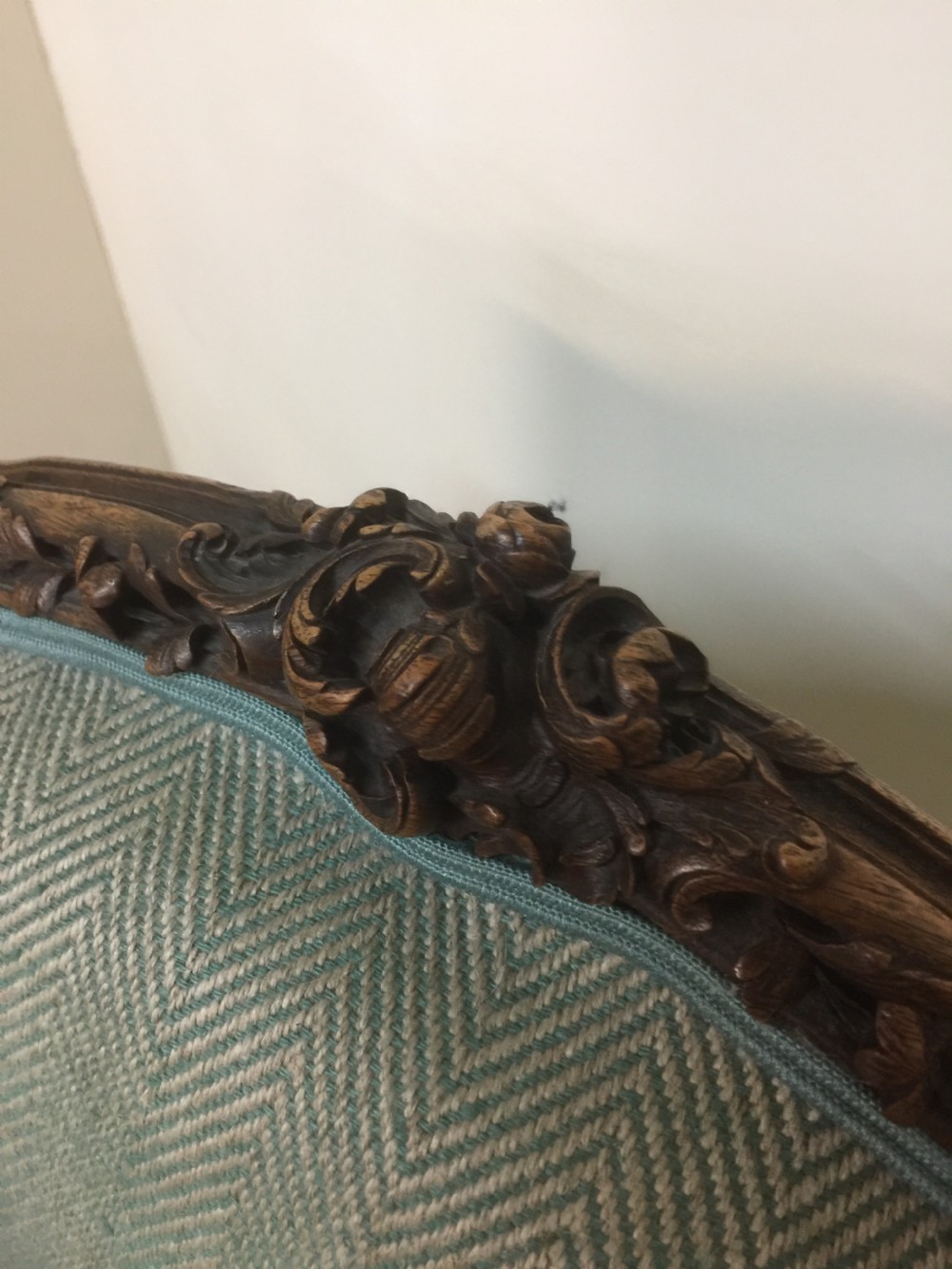 Nineteenth century French carved walnut winged armchair  View IV