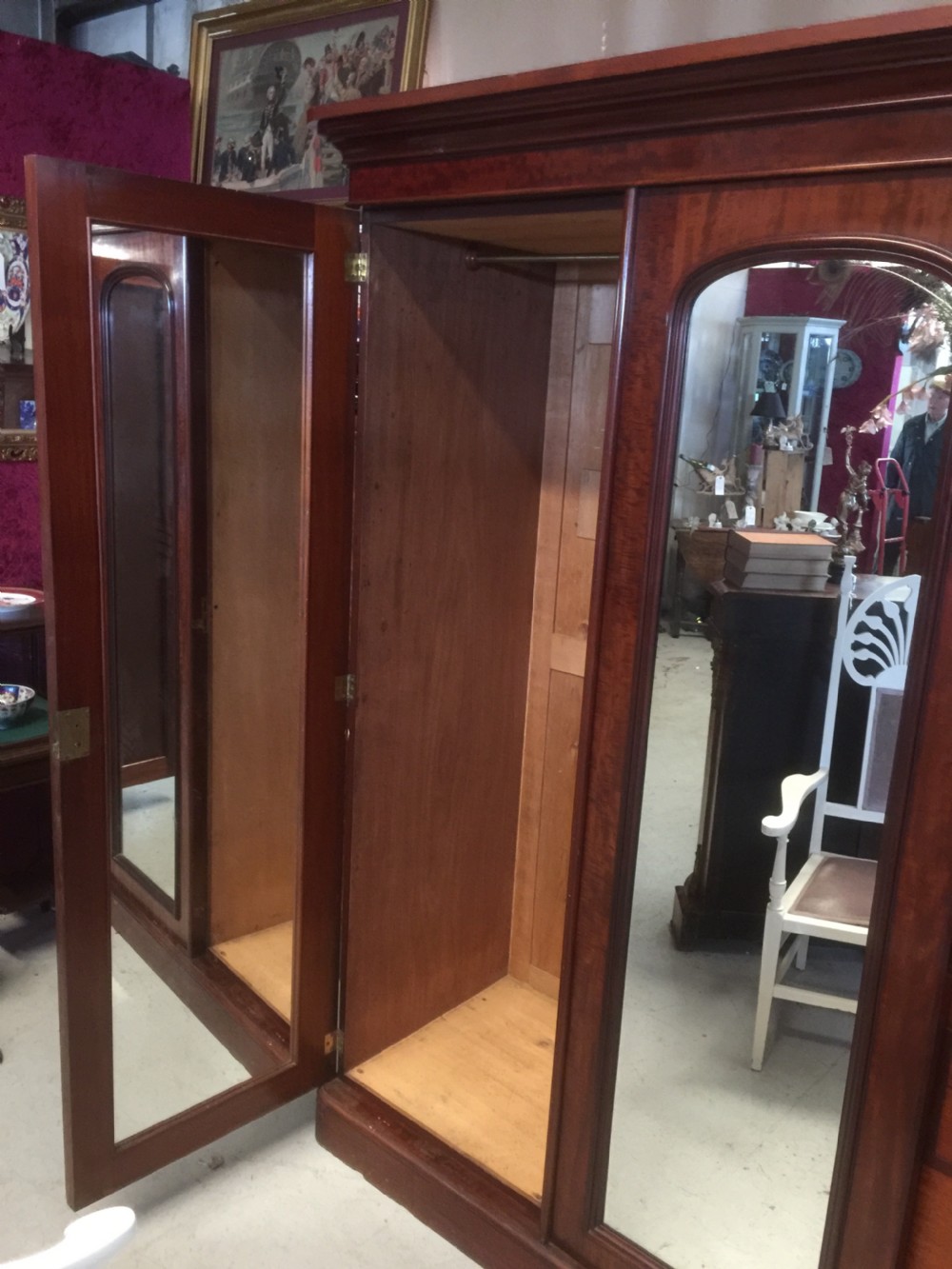 Nineteenth century four door flame mahogany wardrobe View II