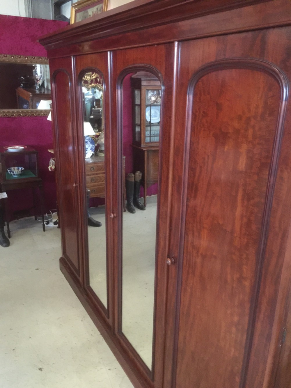 Nineteenth century four door flame mahogany wardrobe View IV