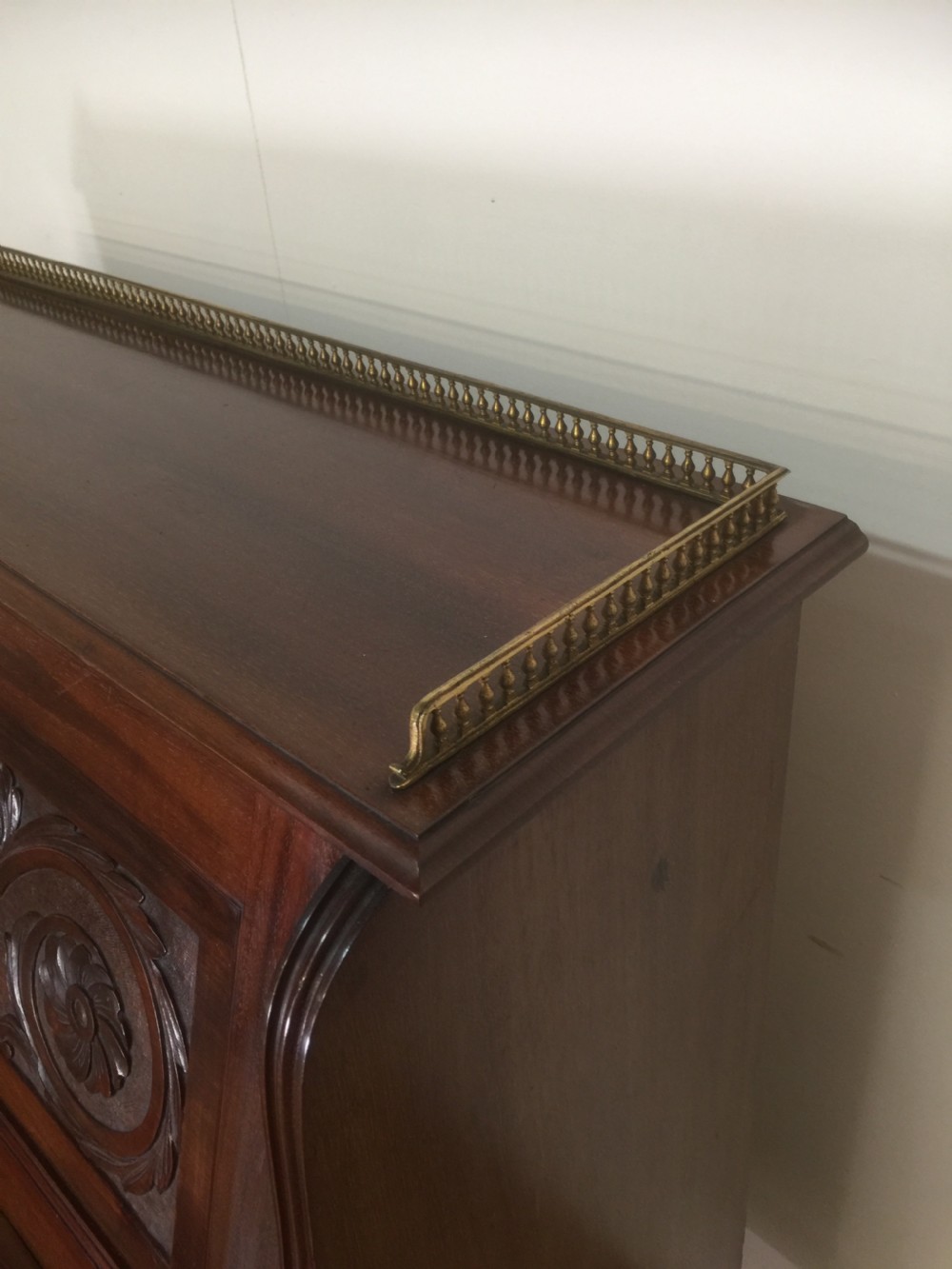 Nineteenth century carved mahogany bureau on cabriole legs  View V