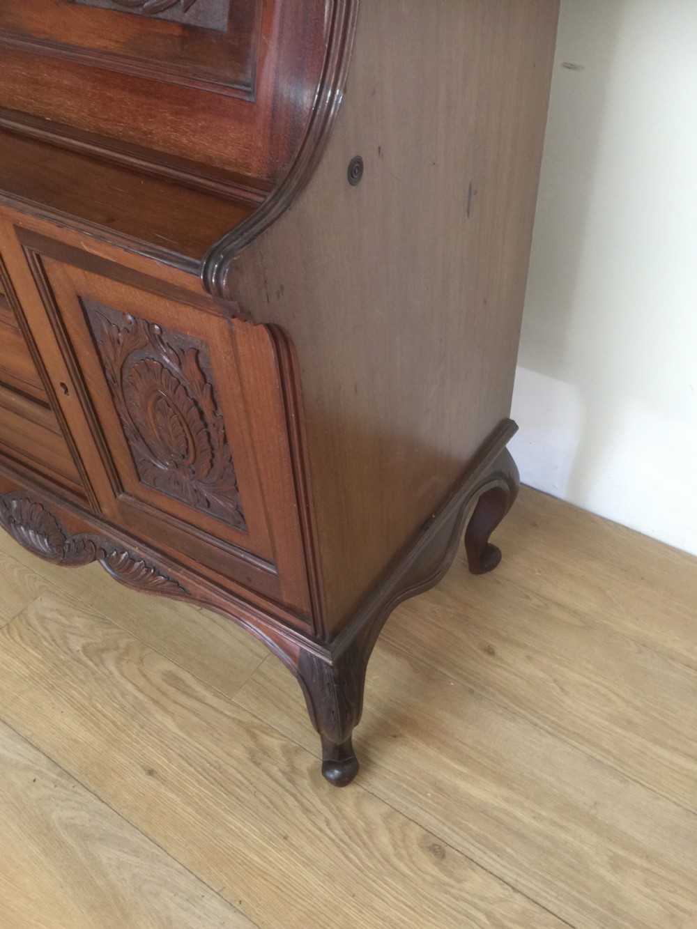 Nineteenth century carved mahogany bureau on cabriole legs  View VI
