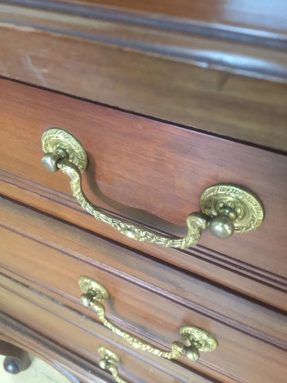 Nineteenth century carved mahogany bureau on cabriole legs  View VIII