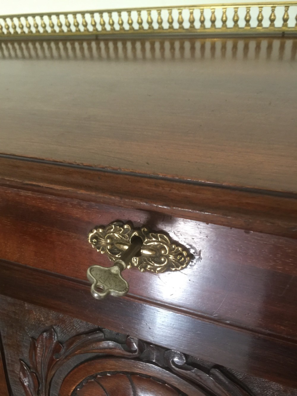 Nineteenth century carved mahogany bureau on cabriole legs  View IX