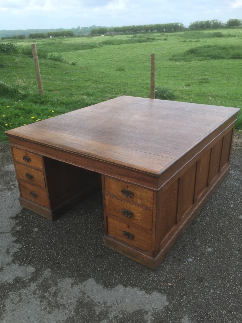 Nineteenth century solid oak twin Pedestal partners desk