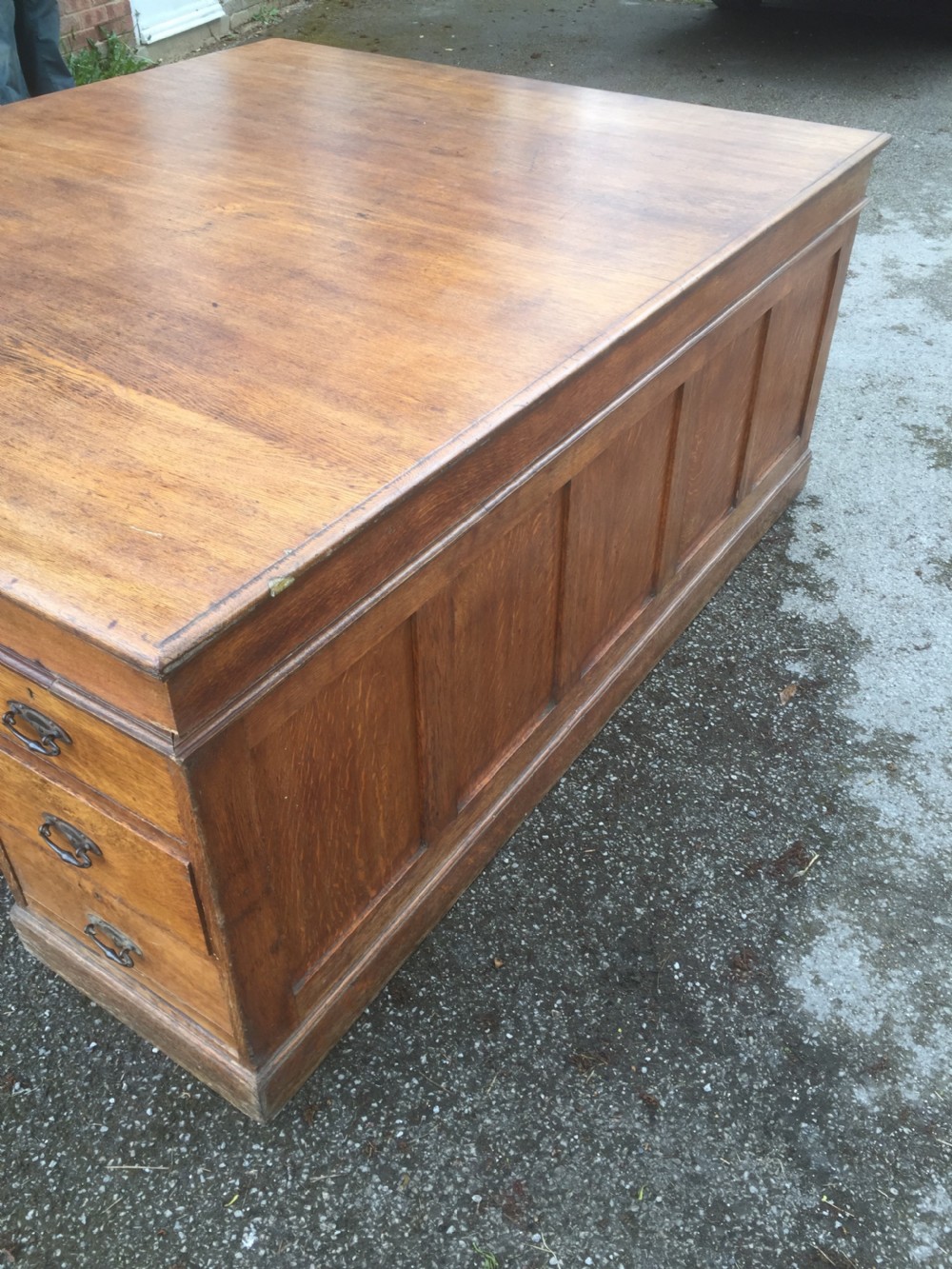 Nineteenth century solid oak twin Pedestal partners desk View V
