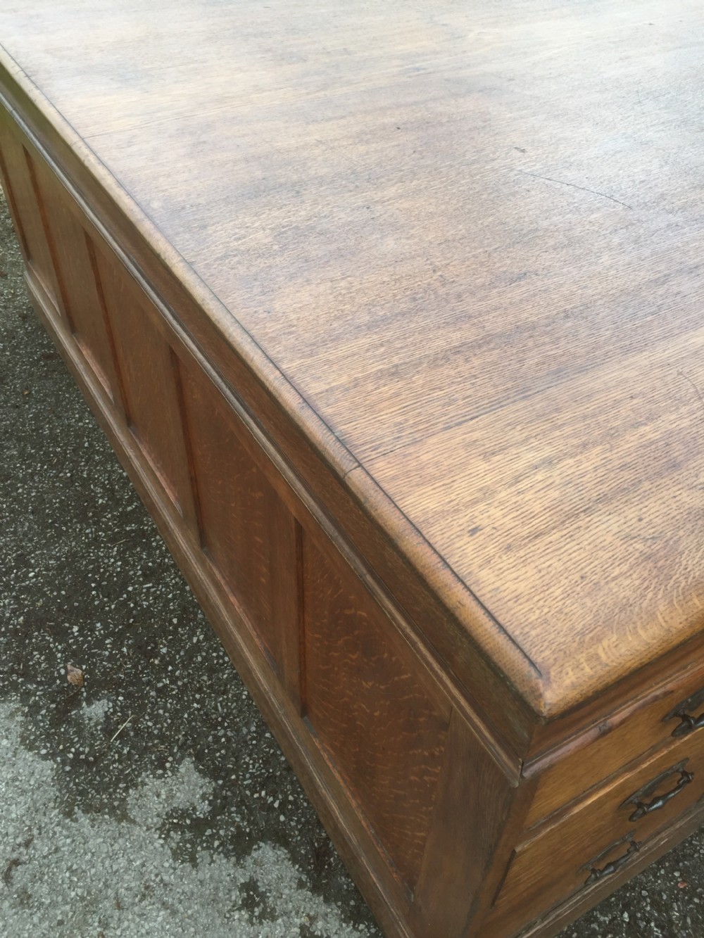 Nineteenth century solid oak twin Pedestal partners desk View VII