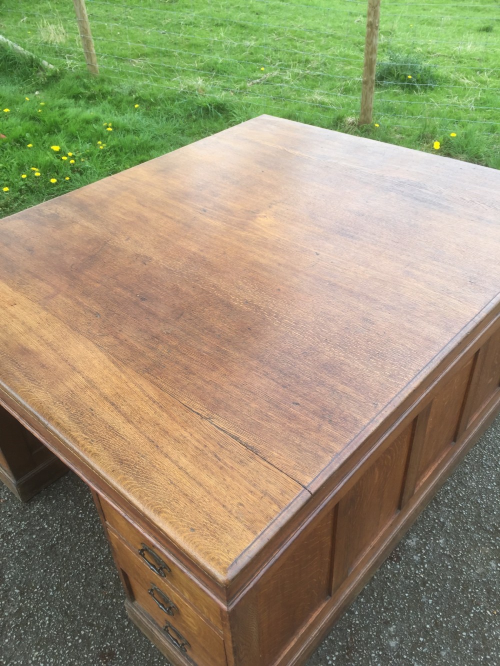 Nineteenth century solid oak twin Pedestal partners desk View VIII