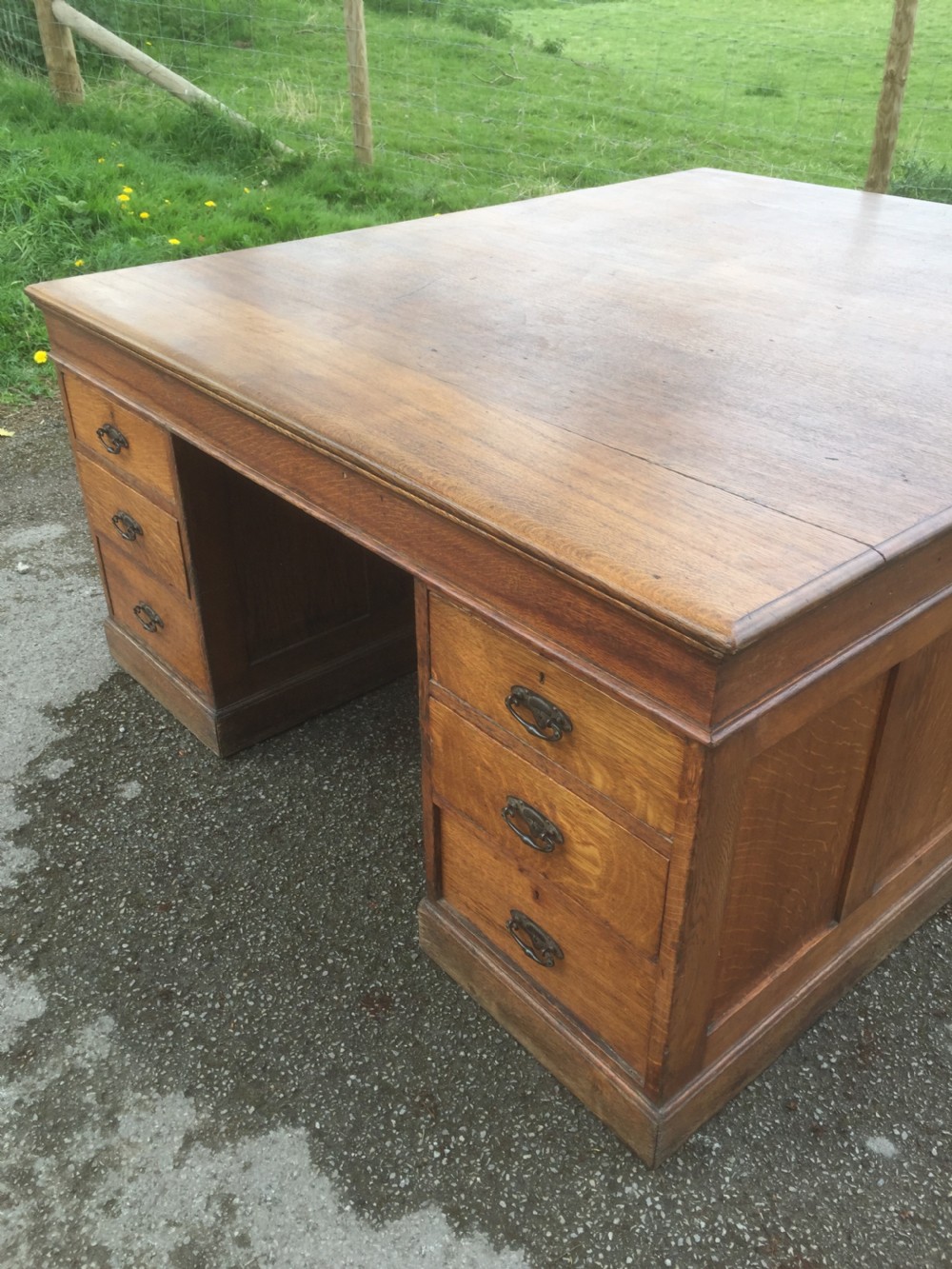 Nineteenth century solid oak twin Pedestal partners desk View IX