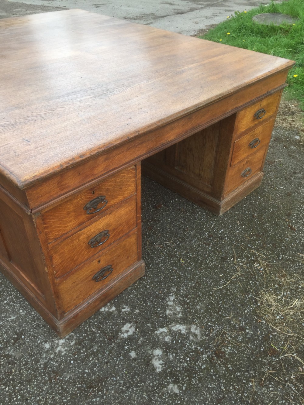 Nineteenth century solid oak twin Pedestal partners desk View X
