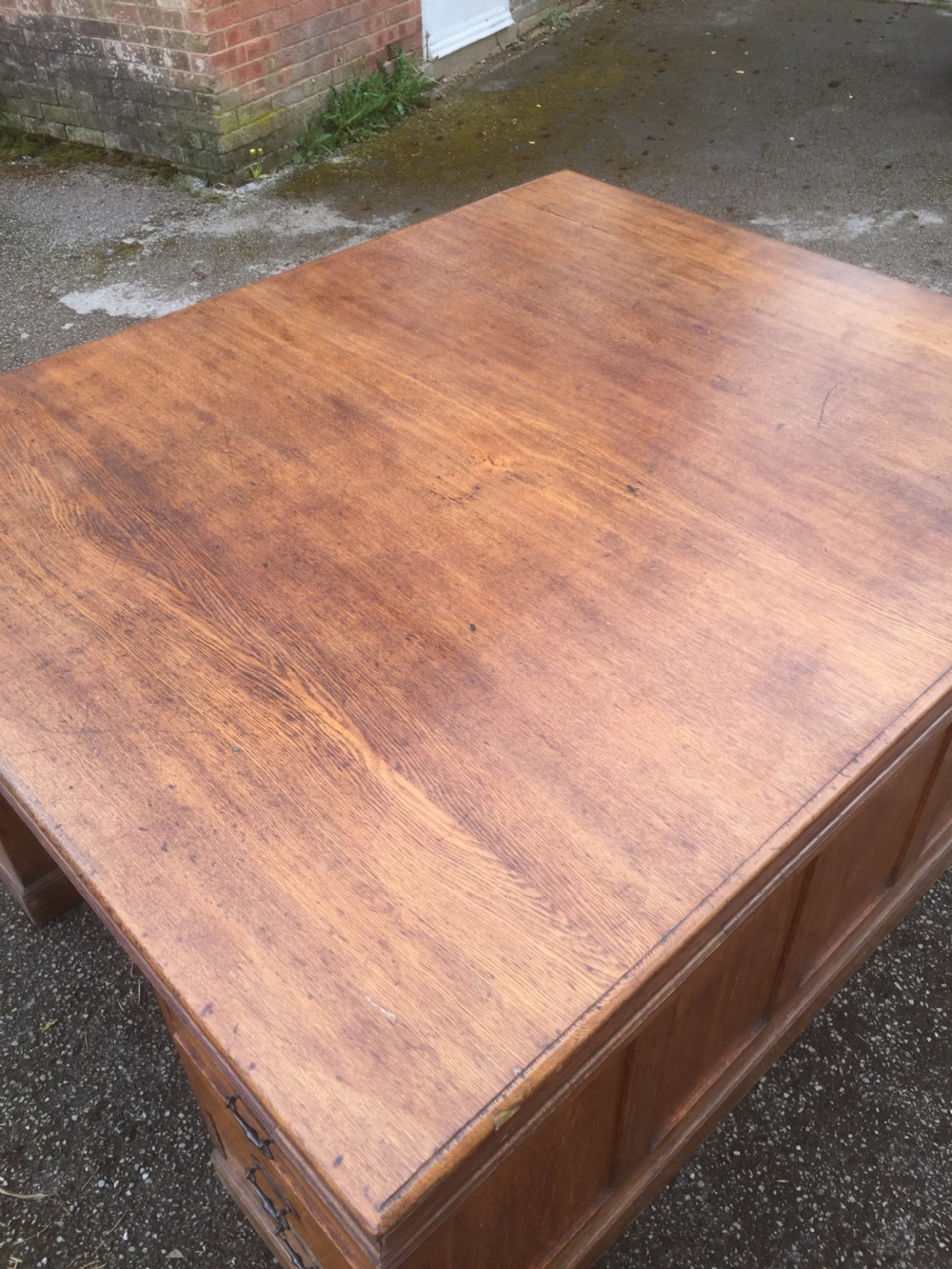 Nineteenth century solid oak twin Pedestal partners desk View XI