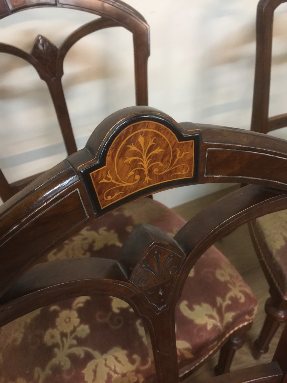 Antique nineteenth century Six inlaid walnut dining chairs  View IV