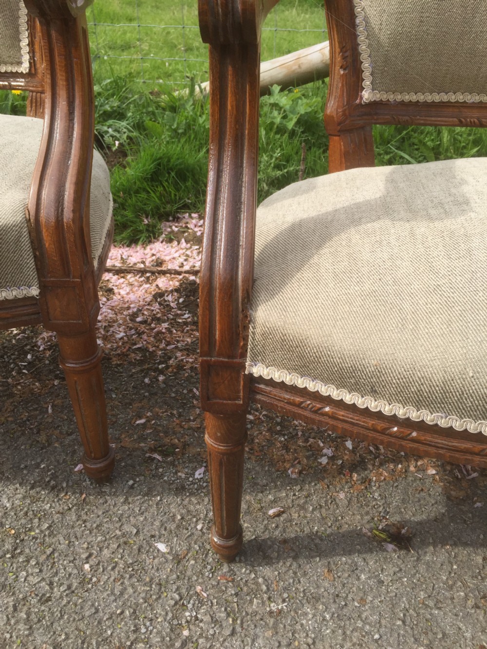Pair of carved oak French armchairs circa 1920 View VI