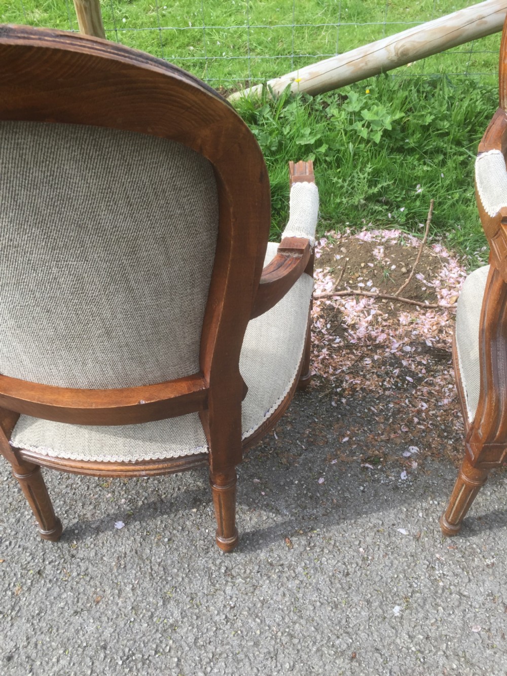 Pair of carved oak French armchairs circa 1920 View X