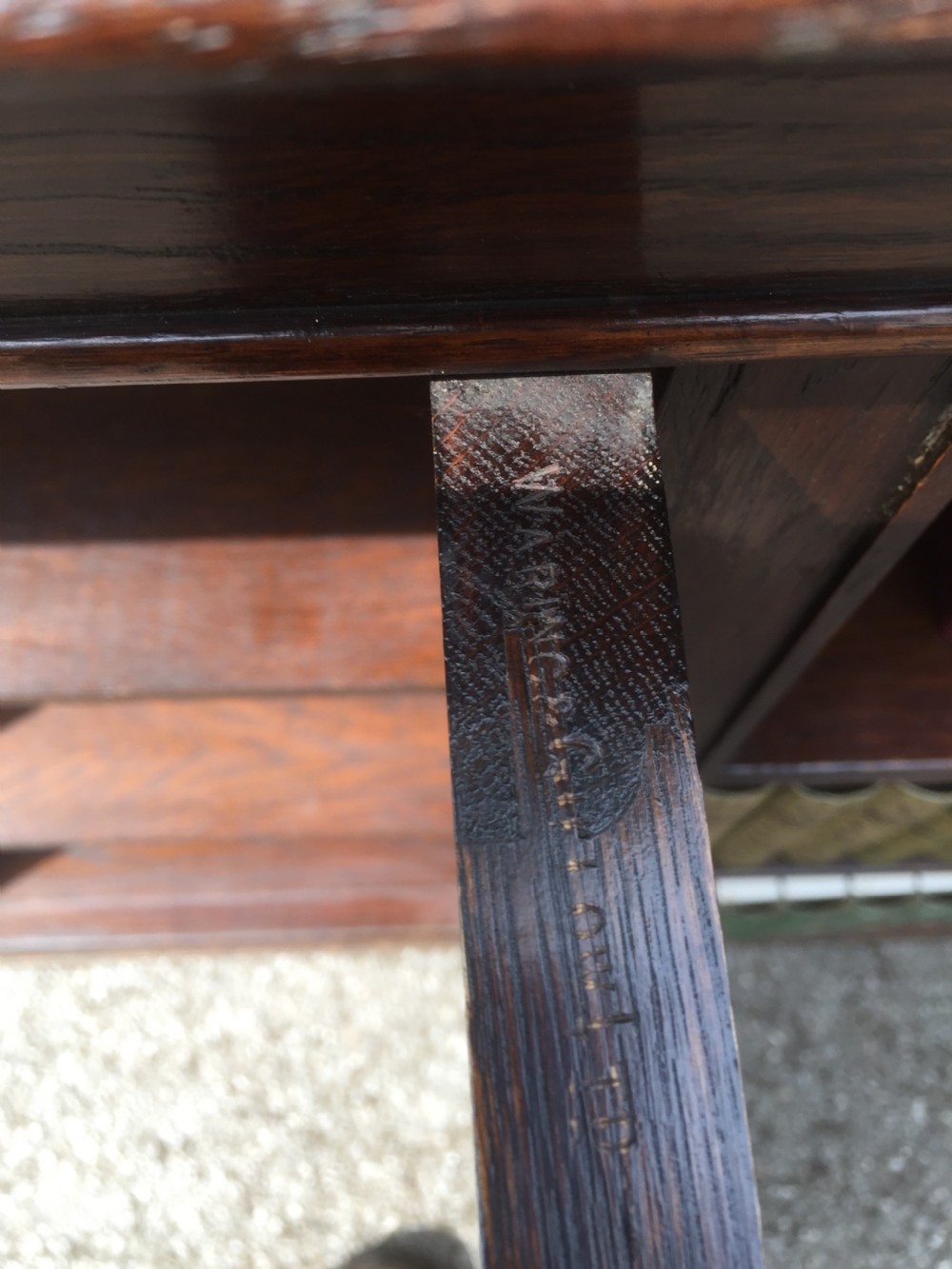 Pair of Waring and Gillow solid oak open bookcases circa 1920 View VIII