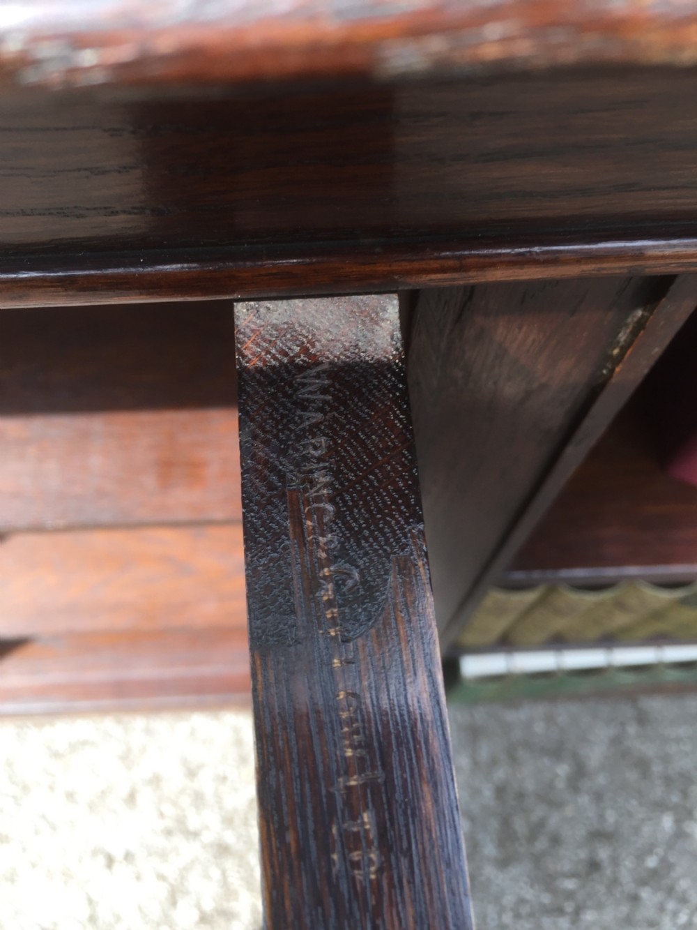 Pair of Waring and Gillow solid oak open bookcases circa 1920 View IX