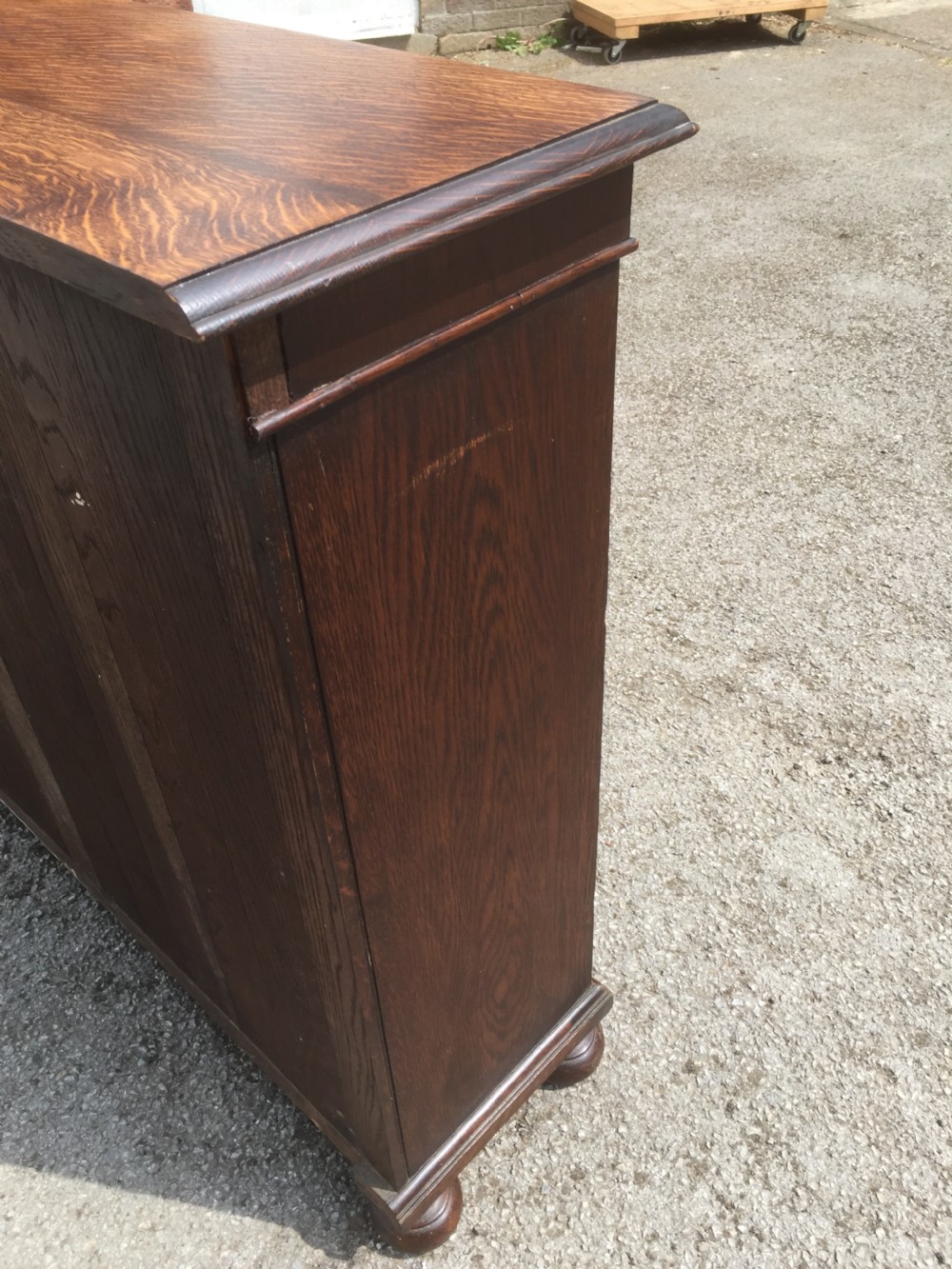 Pair of Waring and Gillow solid oak open bookcases circa 1920 View XIV