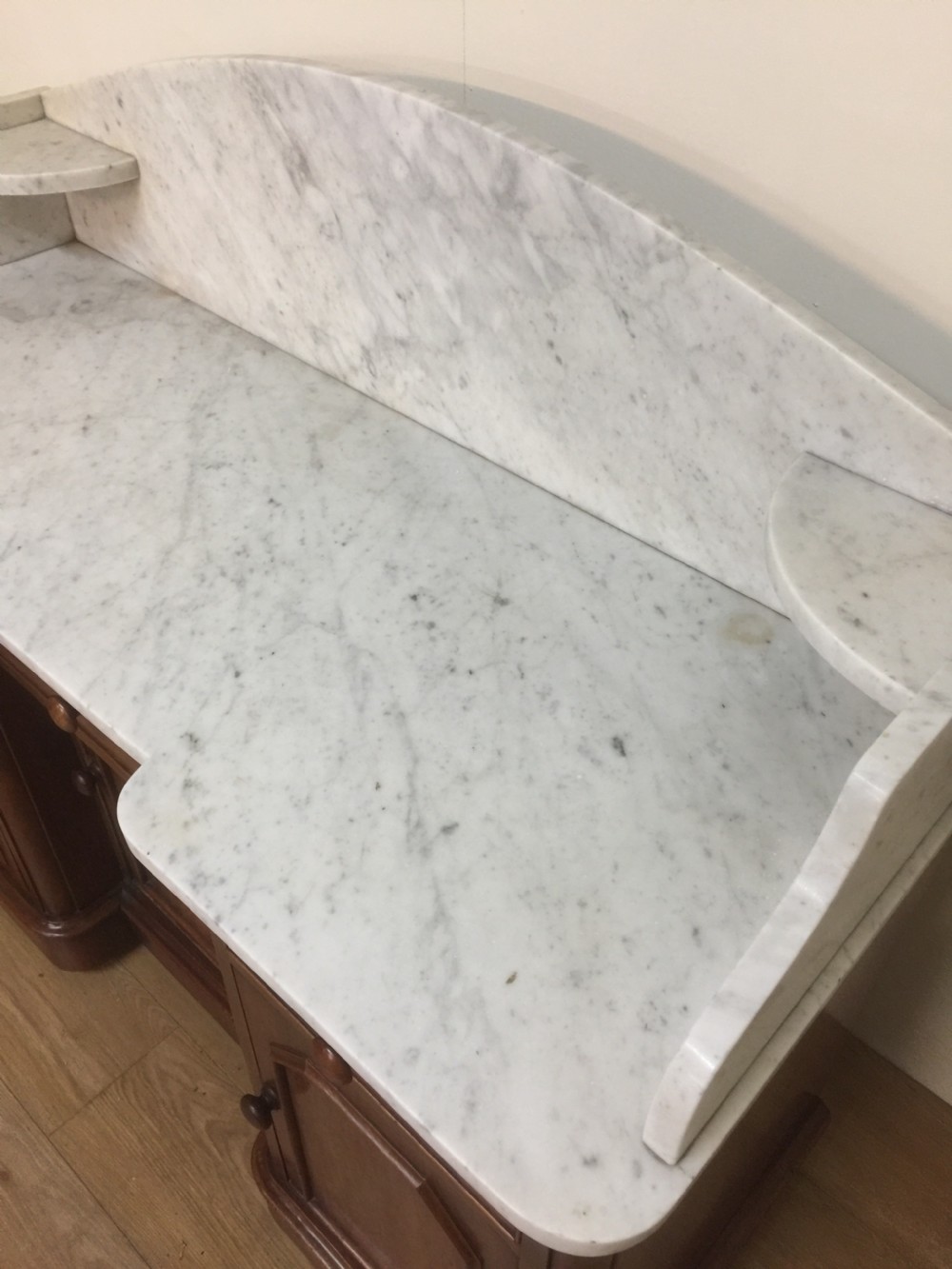 Nineteenth century mahogany washstand with white carrara marble top  View III