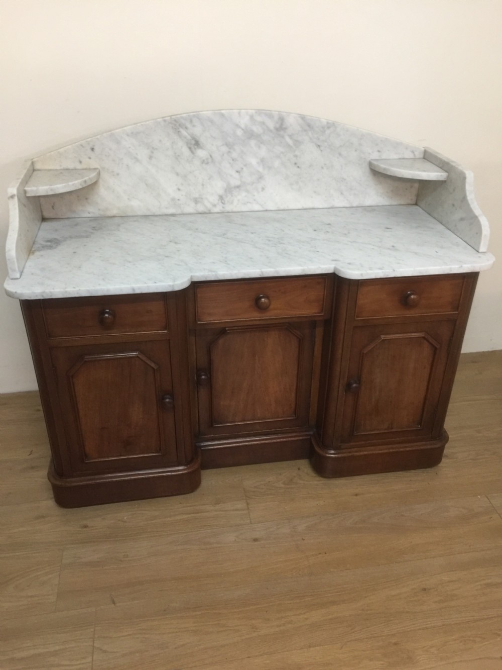 Nineteenth century mahogany washstand with white carrara marble top  View X